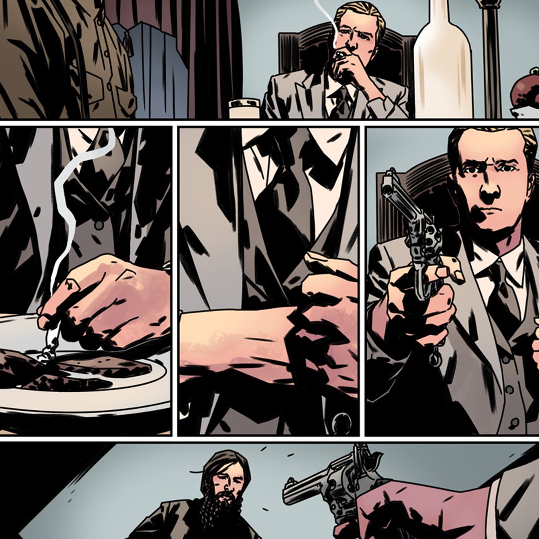 BeastsBlackHand's tweet photo. The gun is drawn! #NeerajMenon puts color to @MatthewDowSmith's work for #BeastsoftheBlackHand. Grab your #GraphicNovel today: https://t.co/UyzjugwA2l #comiccolors #comicbookcolors #comicbookart #comicbookartist https://t.co/9gNxBZa6Rs