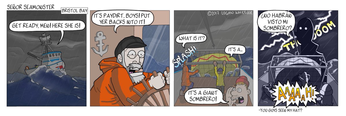 c_loganwheeler's tweet photo. This week's new Señor Seamonster #webcomic, including fun new lighting and rain effects!  #CLIPSTUDIOPAINT #BristolBay https://t.co/lHObFJZlGQ