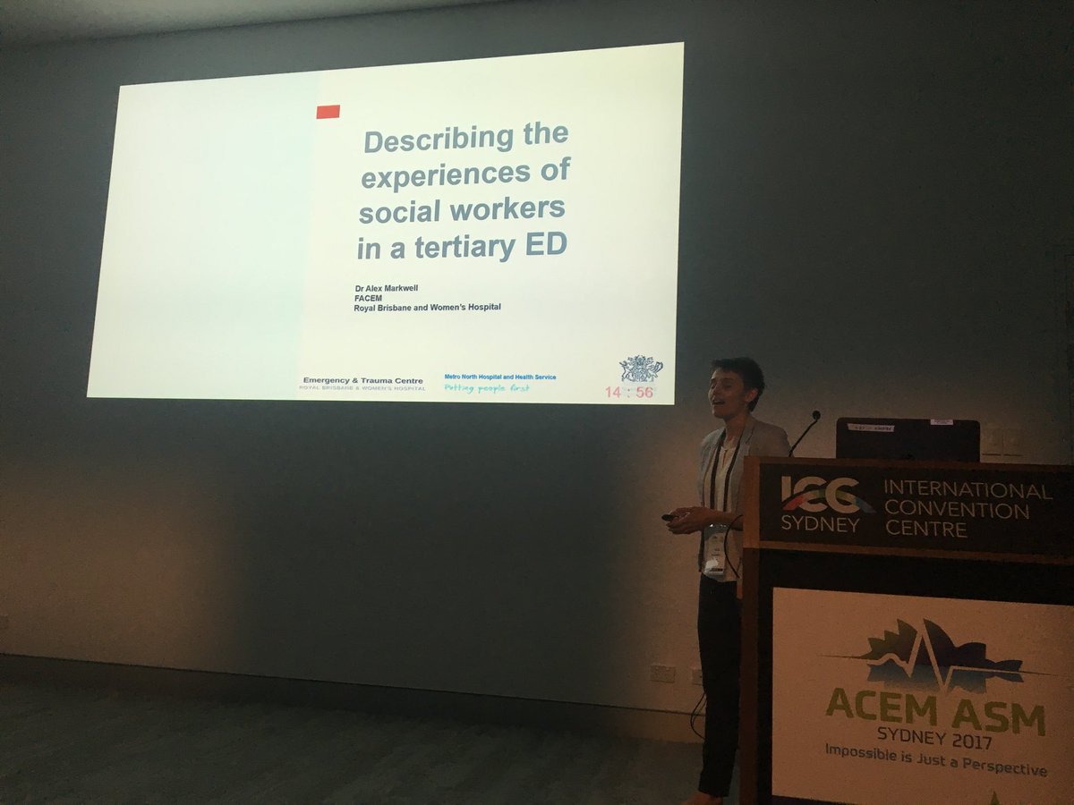JuliaHocking's tweet photo. @almarkwell delivers an eloquent and thought-provoking talk on social workers in the ED #acem2017 #emfresearch https://t.co/VFu8REMtS4