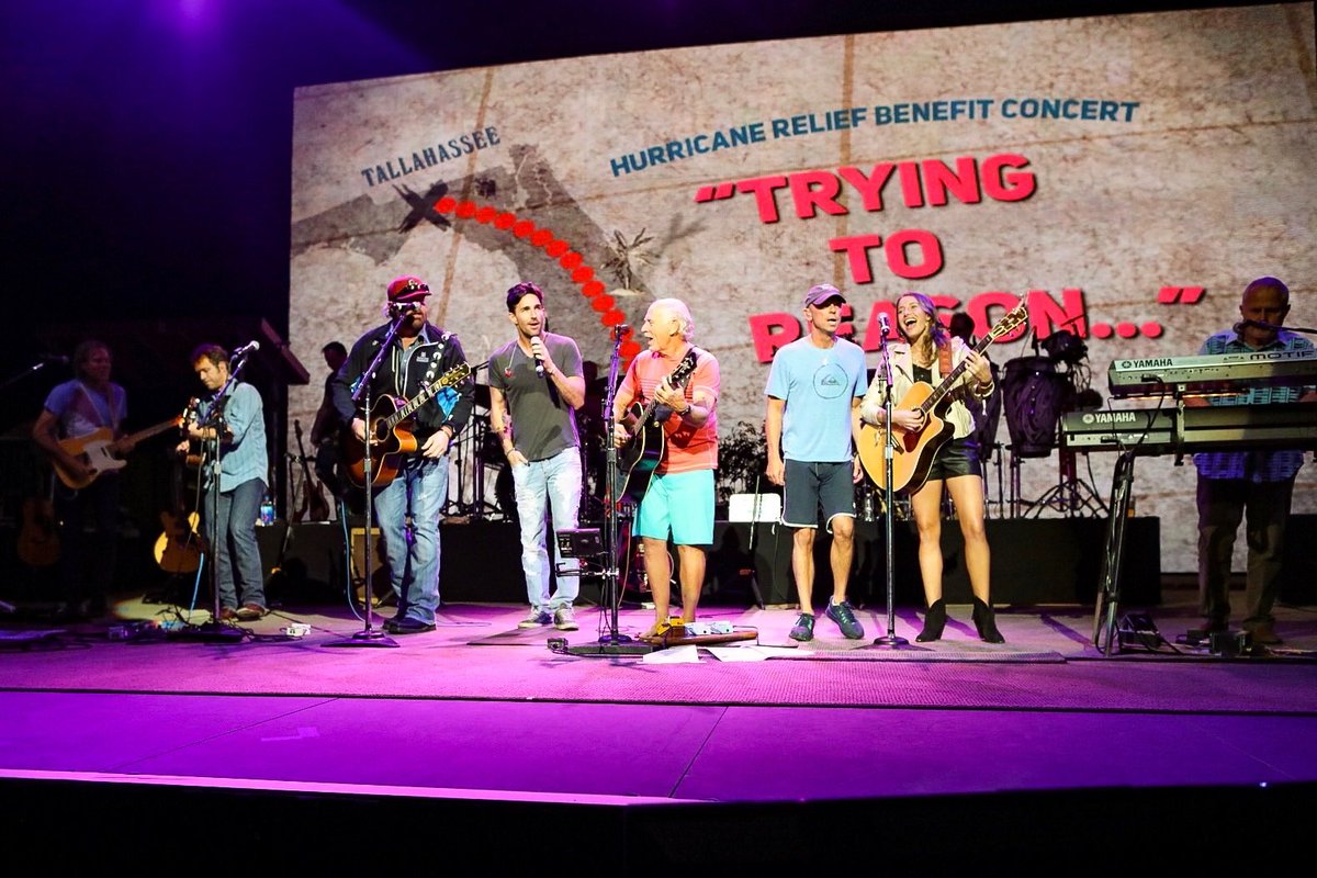 carolinejones's tweet photo. #TryingToReason Hurricane Relief Benefit Concert in Tallahassee 11/19/17. Such an honor opening for & playing with @jimmybuffett @kennychesney @tobykeith @jakeowen https://t.co/mXjfoTxOqX