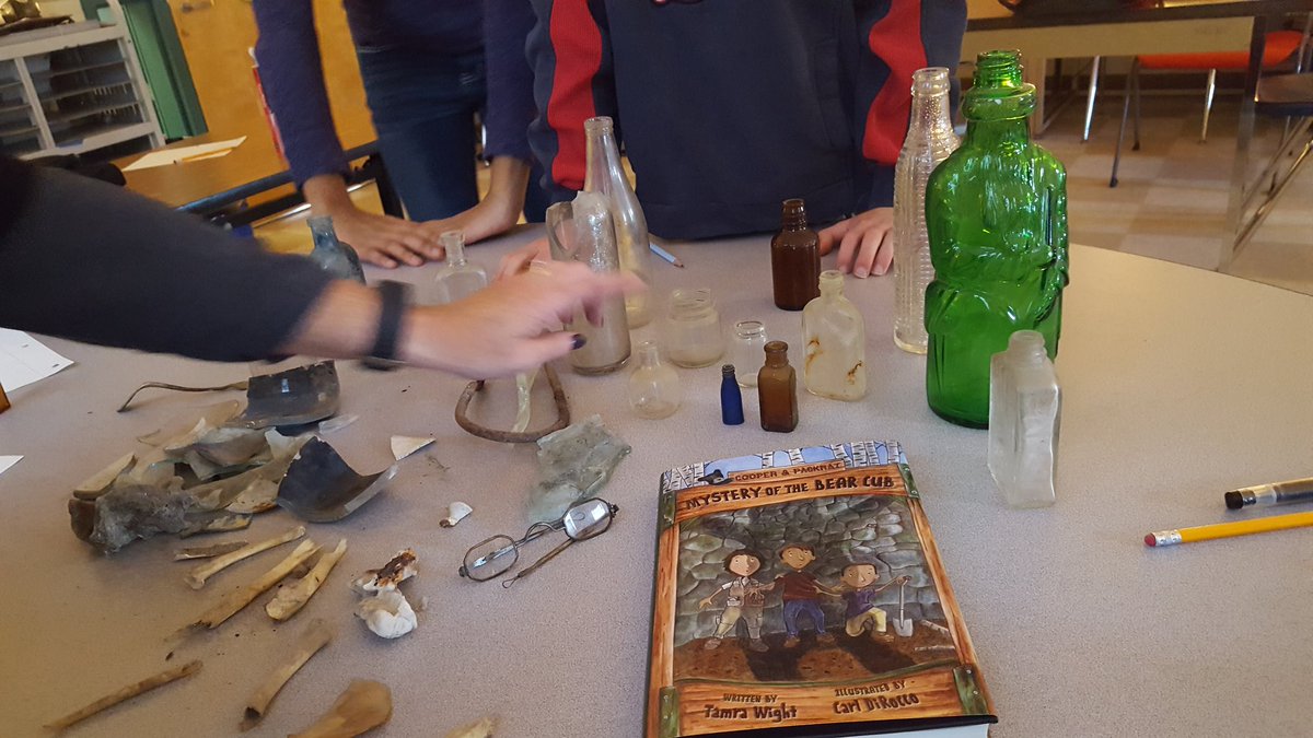 TamraWight's tweet image. Today @sshanning28 brought in &quot;cool finds&quot; from inside and around the grounds of her old farmhouse to engage Ss with a theme in Mystery of the Bear Cub. Every one of these artifacts could be found in a privy dig! #coolfacts #privydigging #activatingpriorknowledge