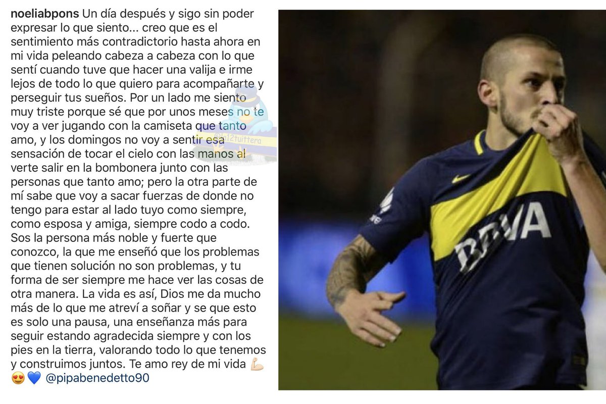 la12tuittera's tweet photo. El mensaje que le dedicó a @PipaBenedetto su esposa en #Instagram💙💛💙 https://t.co/2cLjRNLBuB