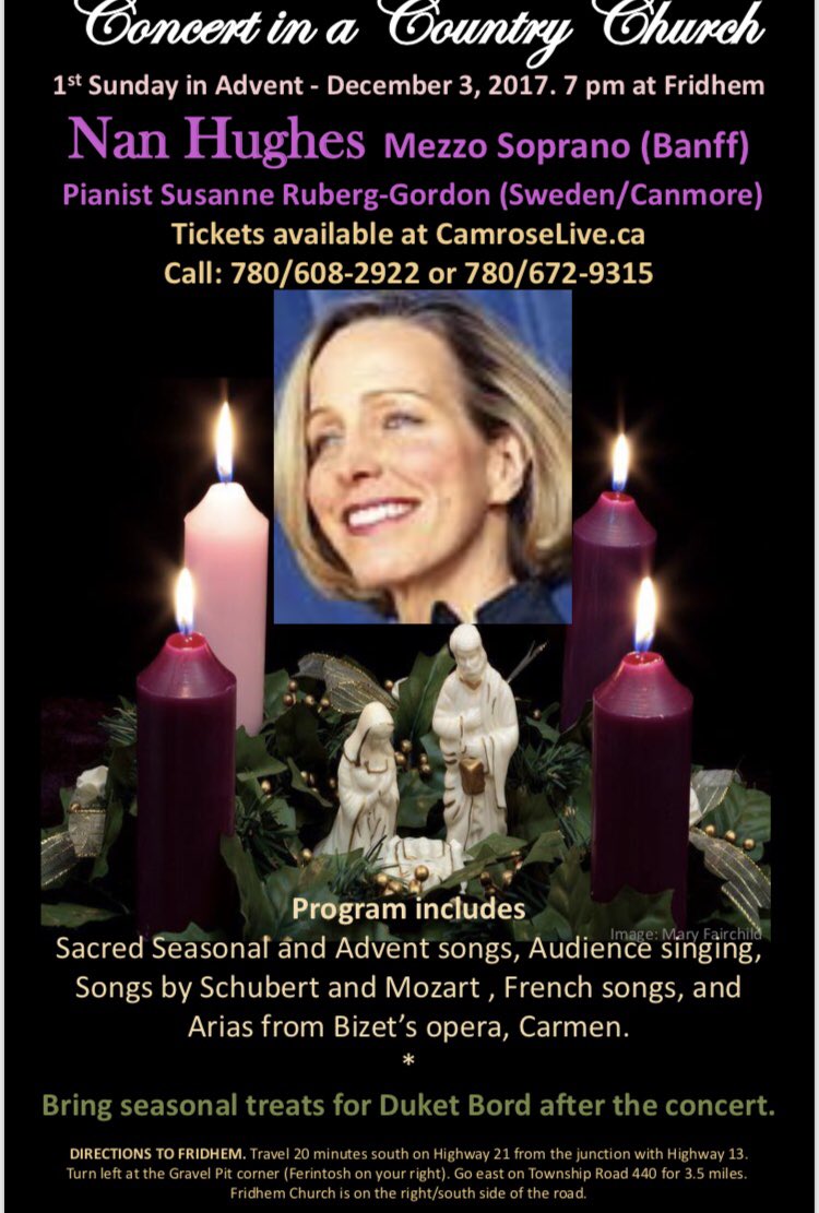 TourismCamrose's tweet photo. Concert in a Country Church! Featuring Nan Hughes. Sunday Dec 3. This beautiful little church in @CamroseCounty is a must see! @goeastofyeg #concertinthecountry  @CamroseCdnNews @CamroseNow https://t.co/VMObAOBc2s