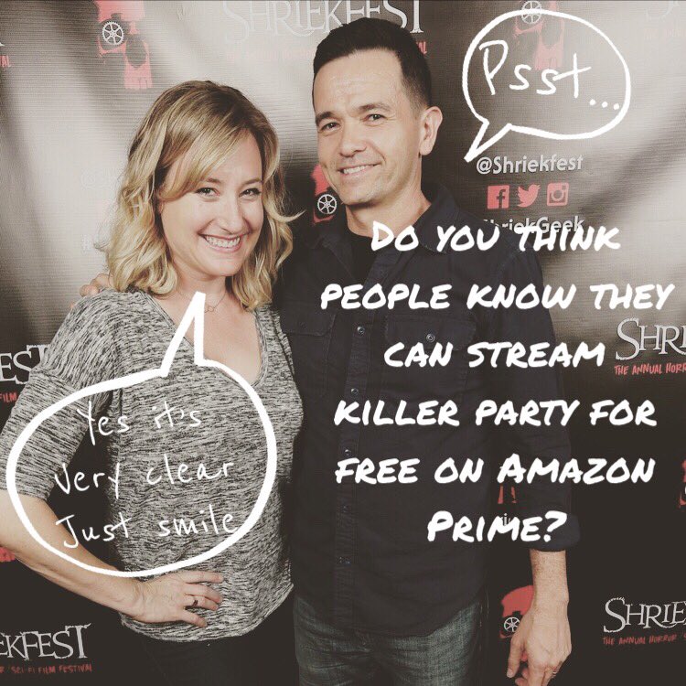 RachaelCoaching's tweet photo. That’s our writer/director @AlexDrummond76 &amp; actor @MommyActress whispering on the red carpet at @Shriekfest 🤡 #SupportIndieFilm #killerparty #worstpartyever #watchit #rateit #thankyou 👏 https://t.co/4nPOY7yOaM