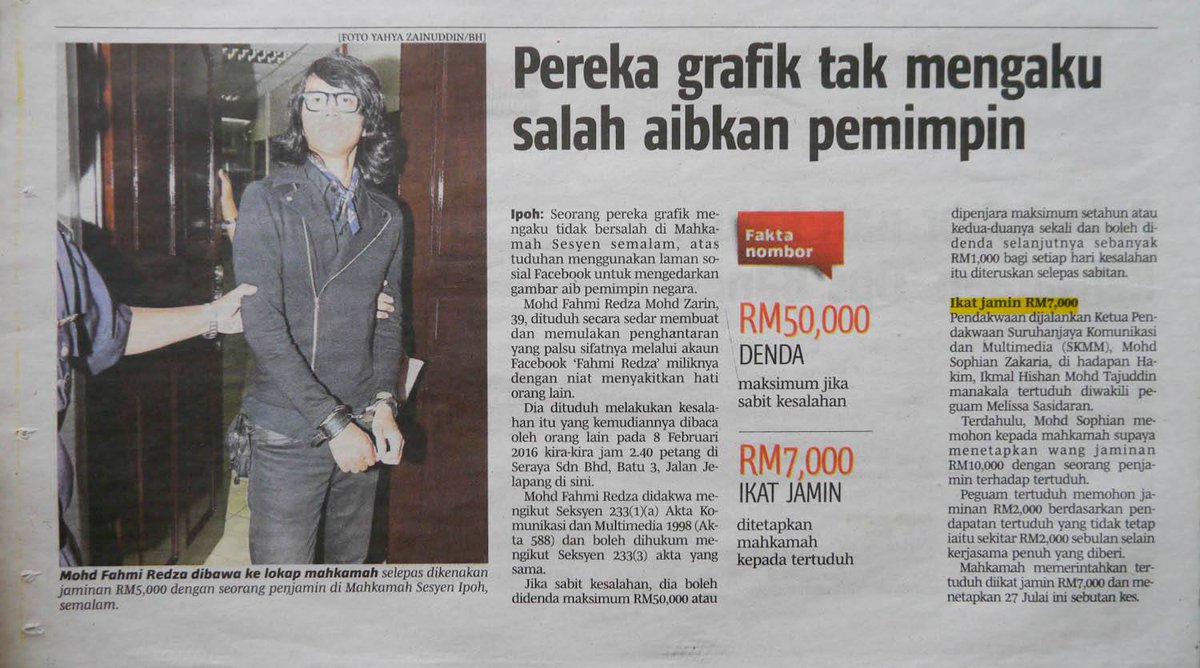kuasasiswa's tweet photo. Pada bulan Januari tahun lalu aku muatnaik karikatur muka badut Najib di FB buat pertama kali sebagai tanda protes terhadap korupsi penguasa. Hari ini aku akan mula dibicarakan di mahkamah Ipoh. Tak kira apa hukuman, aku akan terus melawan. Wish me luck. #KitaSemuaPenghasut https://t.co/IiERzqfhAu
