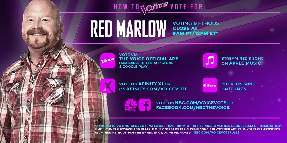 RT if <a href="/redmarlow/">Red Marlow</a>’s country blues have your votes tonight. #VoiceTop12