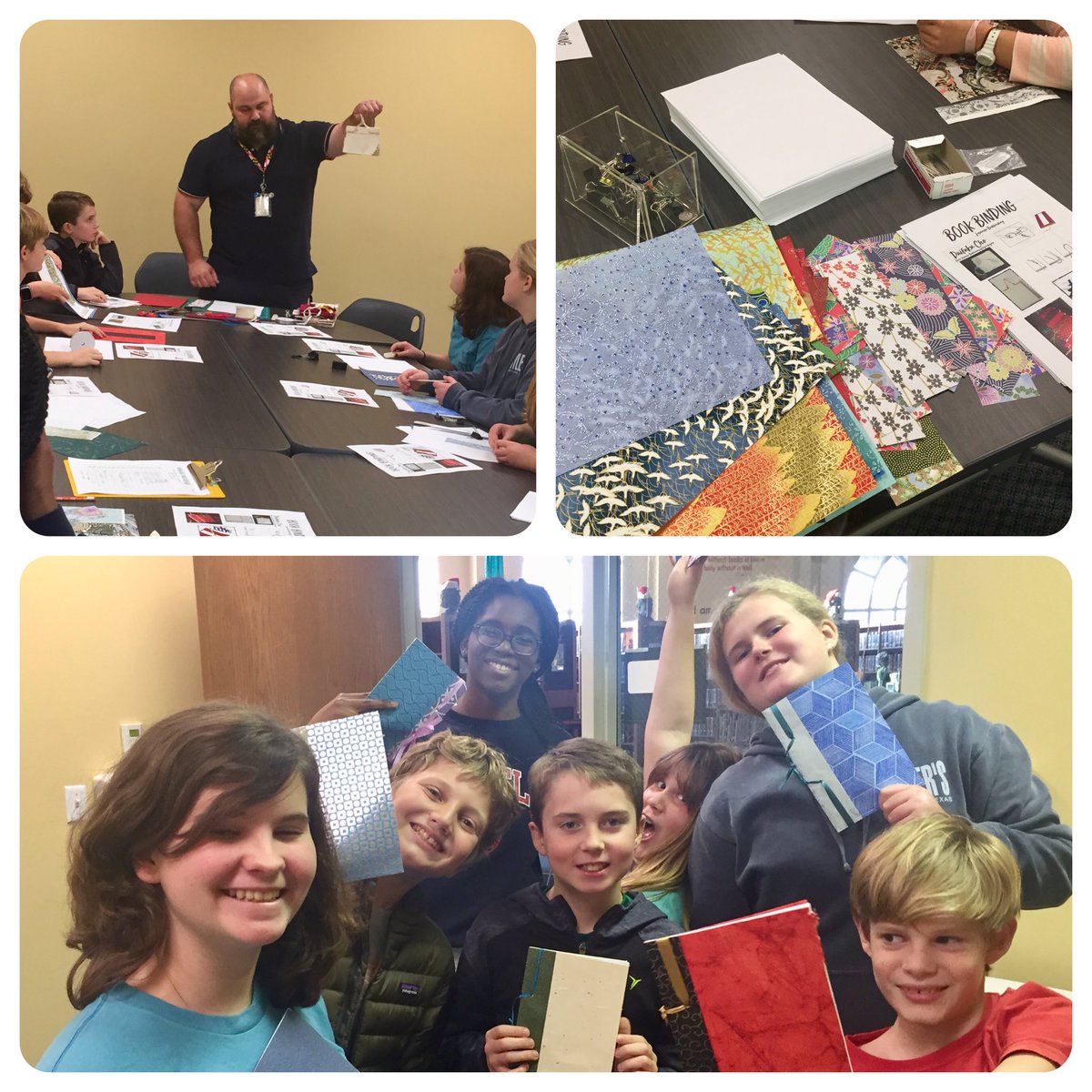 HPMISLibrary's tweet photo. Thank you @jenkinsartclass for teaching us the Japanese art of bookmaking at today’s #MakerMonday. We love our creations &amp; can’t wait for Bookmaking, Part II! #raiderscreate #hplibraries @STEAMatHP https://t.co/BSgssQDnoH