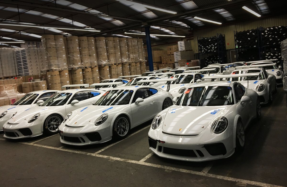 PorscheRacesAU's tweet photo. HERE THEY ARE! Our brand new 2018-spec 911 GT3 Cup race cars will set sail from Germany next week ahead of their 42 day voyage to Australia. #PorscheAustralia https://t.co/EE9WdRpa0z