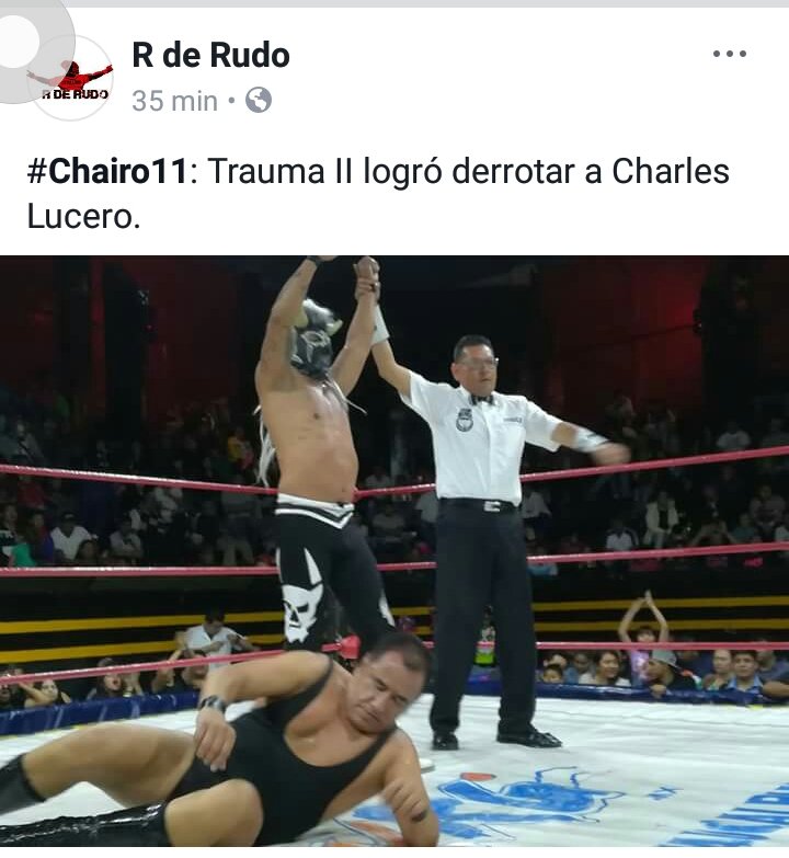 rderudolucha's tweet photo. Trauma II con la mano en alto sobre Charles Lucero
@LuchaMemes #Chairo11
@MauRebollo21 https://t.co/IzjNf4evIm