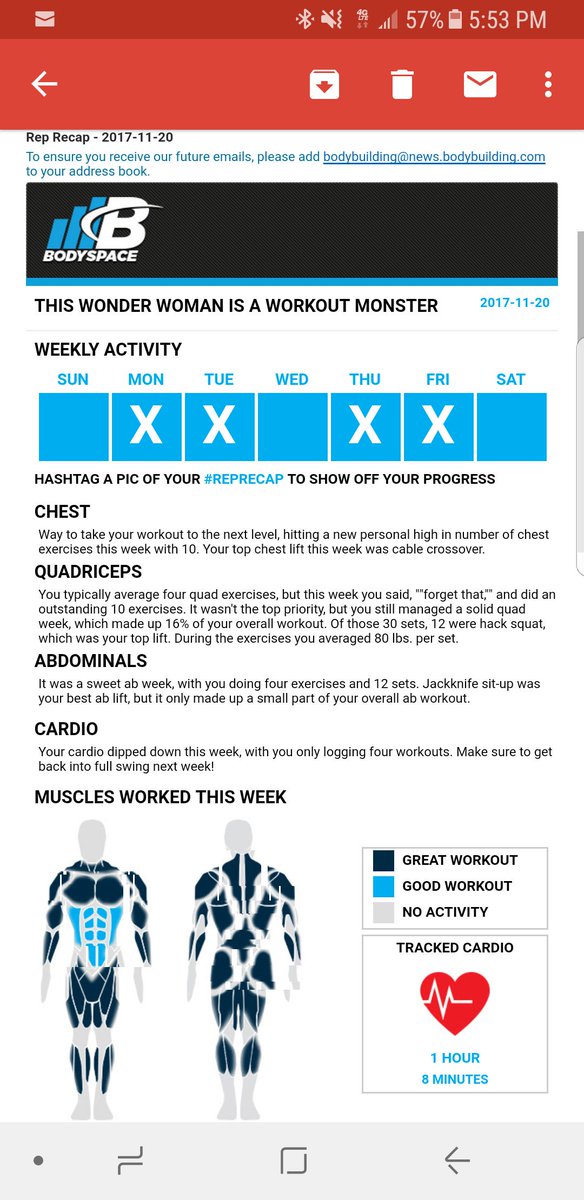 Rebecca10280442's tweet image. #missionpossiblepat @Bodybuildingcom I stay on track Keto style by continually finding new healthy recipes while also looking forward to my weekly Bodyspace update.