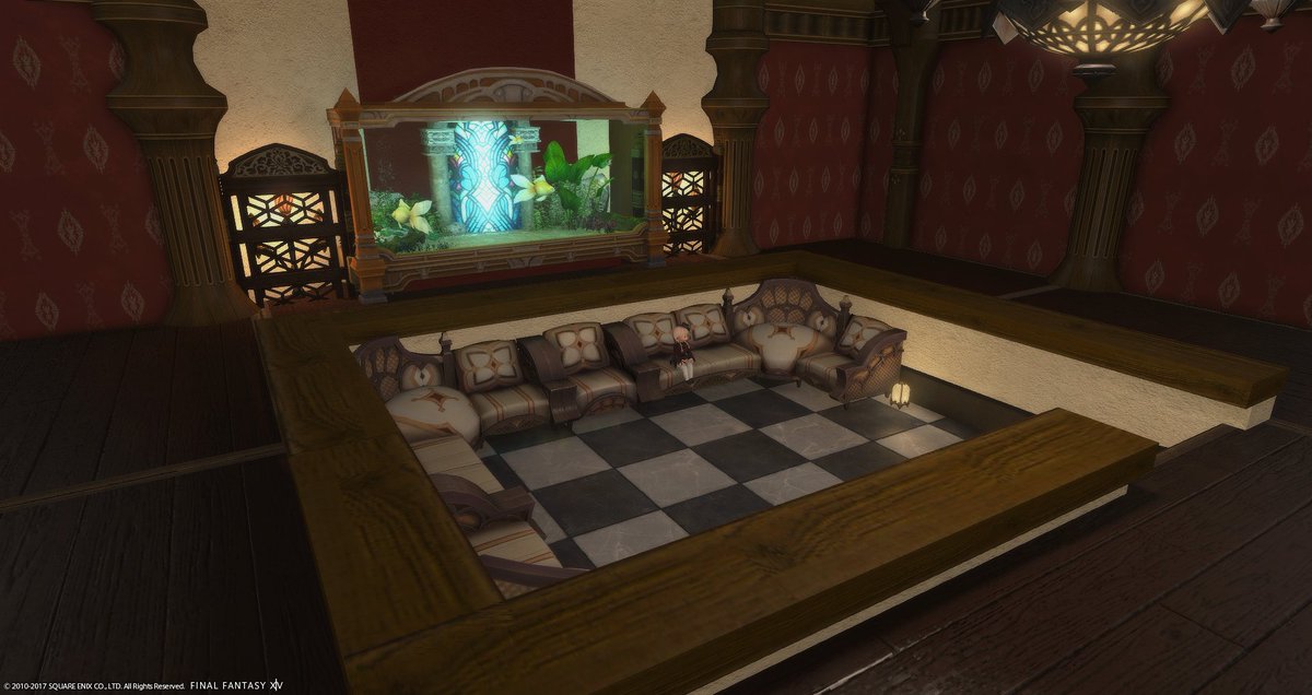 ট ইট র 9ukka 地下 談話スペース 全体的に床を底上げしているので段差が出来て小洒落感 お気に入り 憧れアルコーブ やっと作れた デラックスステージで床を上げていたのでさらに段差付けるために浮かし技使いました アクアリウム ステンドグラスを