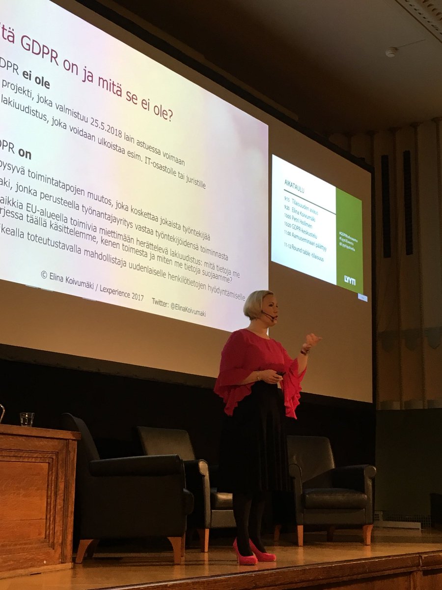 tkilpelanaho's tweet photo. #GDPR ei ole projekti. @ElinaKoivumaki #GDPRtehoaamu #LyytiEvents #Pörssitalo https://t.co/Umd5Gd6mt1