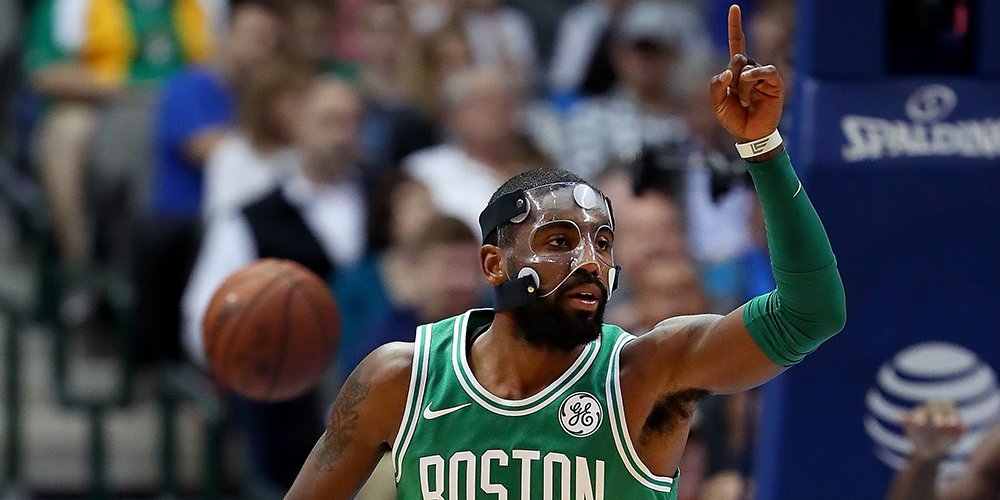 celtics's tweet photo. 1️⃣6️⃣ IN A ROW. 

The Celtics take down the Mavericks 110-102 in overtime, behind Kyrie Irving's season-high 47pts! https://t.co/3Y1LCTv7uq