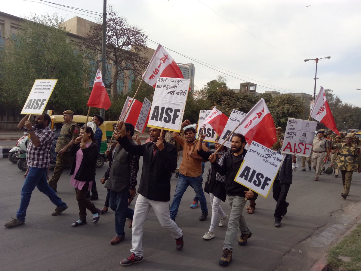 KhadriSv's tweet photo. #AISF protest against #Abvp attack on students 
#fightbackdu 
#studentsagaintabvp https://t.co/0T53VBUmN5