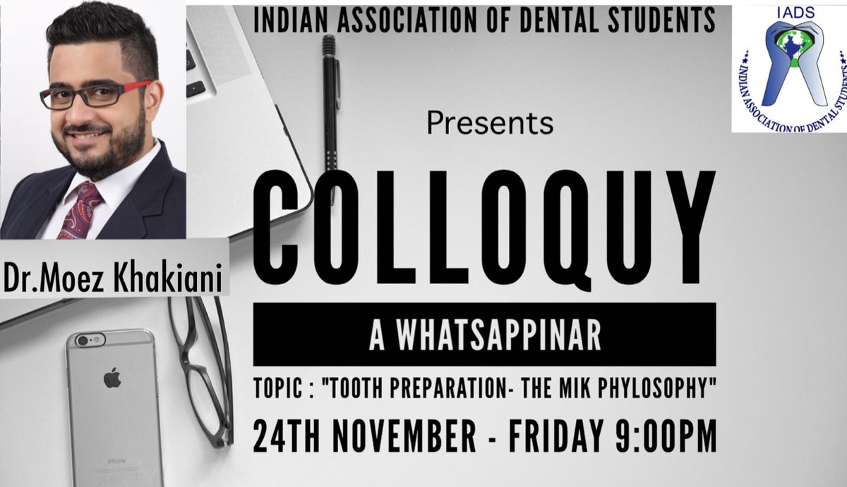*Indian Association of Dental Students* proudly presents the first watsaapinar on 24th November Friday at 9 pm by one of the most renowned Prosthodontist in India *Dr. Moez khakiani*  

Join now 
chat.whatsapp.com/8yuDMZXWBDeBeH…