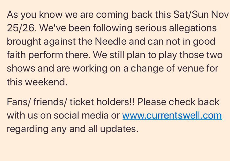 currentswell's tweet photo. Edmonton be advised &amp; help us let everyone know we are changing venues nov 25/26 ... details TBA @sonic1029 @CBCEdmonton help share https://t.co/9SYKS0naRB