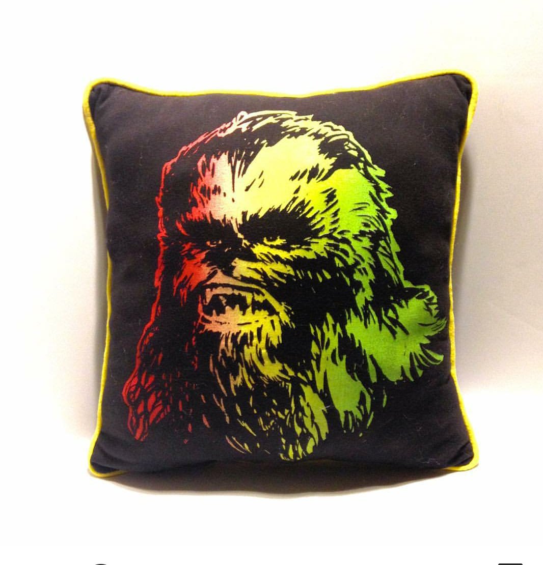 PlumpyPerfectly's tweet photo. I'm back at it y'all! My shop is now at Big Cartel and this pillow is listed.  #chewybacca #starwars #tshirt #upcycling #giftideas #rastafari #Handmade #UniqueGift https://t.co/SX8gdQBNxw