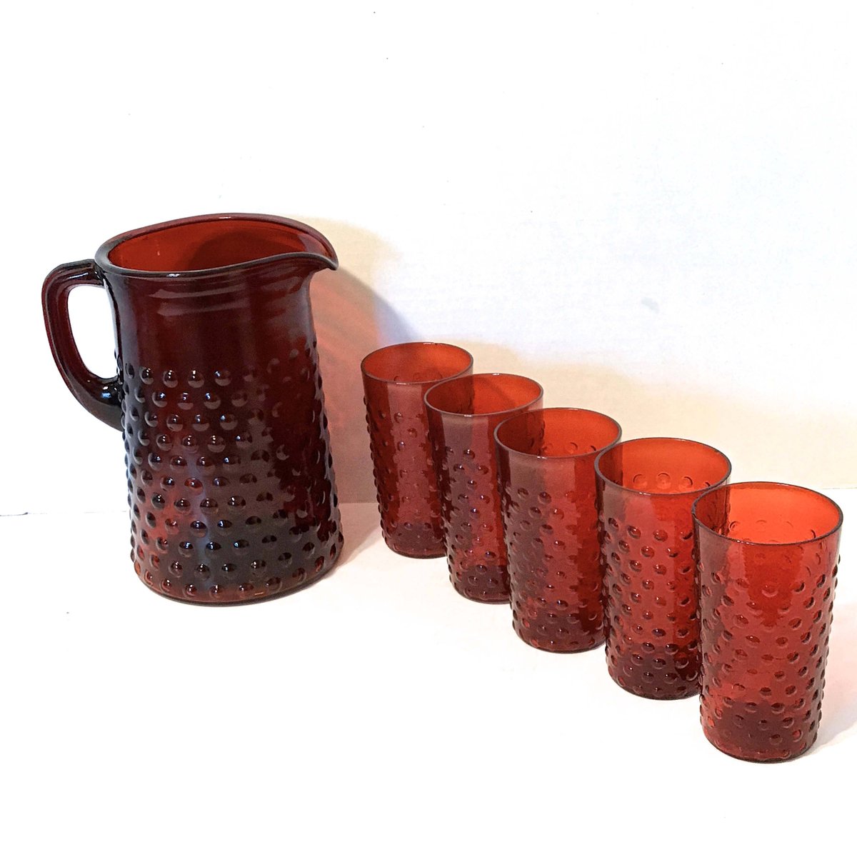LastTangoVtg's tweet photo. Vintage RUBY RED HOBNAIL Juice Set Antique Rare Ruby Red Glass Pitcher A… https://t.co/vgxQEy6ouf #vintage #JuiceSet https://t.co/U1nbb162Cp
