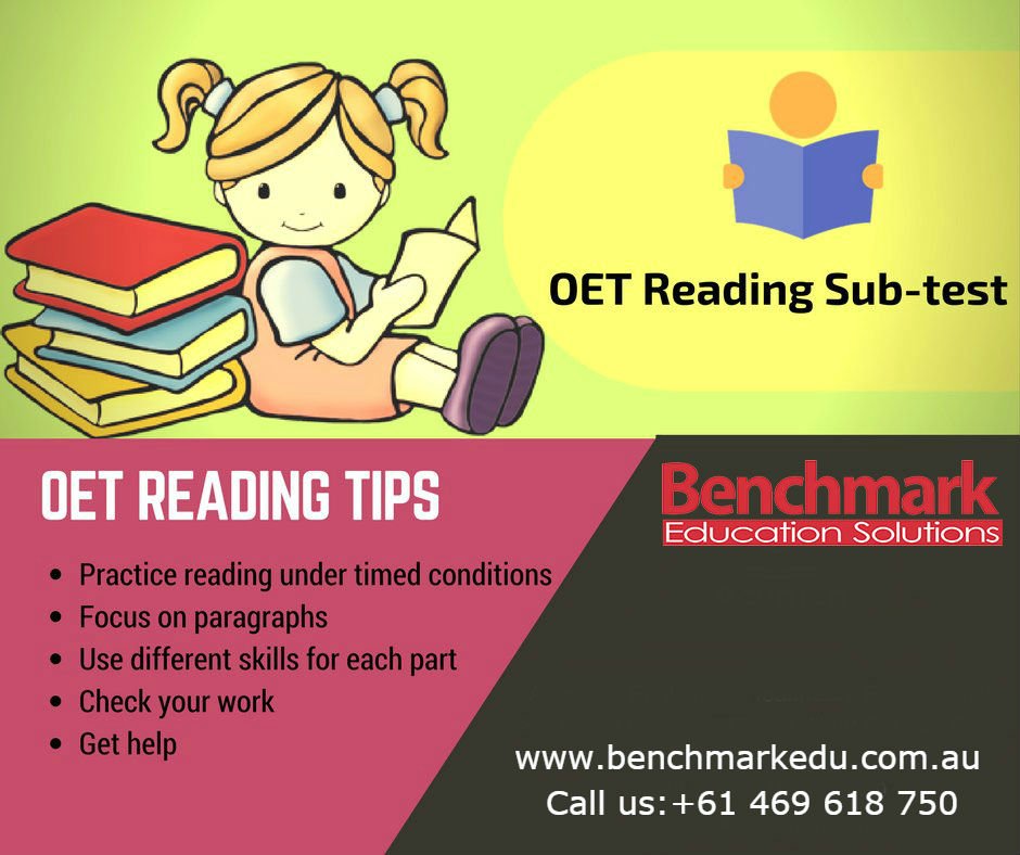 pteoetielts's tweet photo. How to improve your performance on the #OET Reading Sub-test? Join our OET Classes at Benchmark Education #Adelaide, #Australia.
Visit: https://t.co/NJpBtE57VW & Contact us @ +61 469 618 750
#BenchmarkEducation #oetclasses #oetpreparation #oetexam #oetexperts https://t.co/5xu9aubh0g