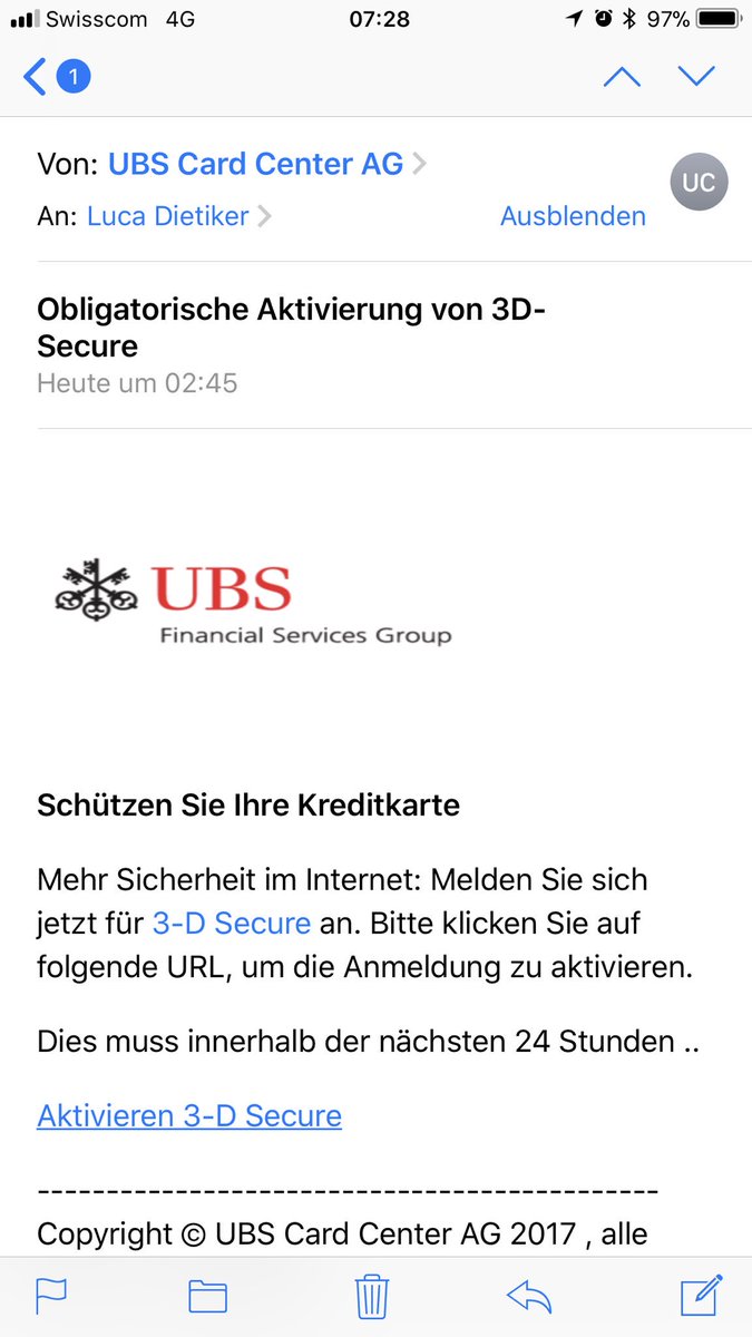 dietii's tweet photo. Vorsicht! #PhisingMails im Namen von @UBSschweiz unterwegs! https://t.co/A1oll0jrXs