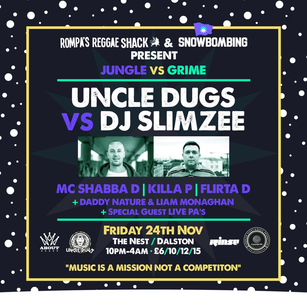 LDNDnBPromo's tweet photo. TONIGHT!! Tune in to @dj_slimzee on @RinseFM 11-1am for the #JUNGLEvsGRIME takeover with @Uncledugs. Perfect prep for this Friday's #RompasReggaeShack @Snowbombing warm-up at @The_Nest Tickets here: https://t.co/0P8ImQK71q https://t.co/DQpc4RWqhc