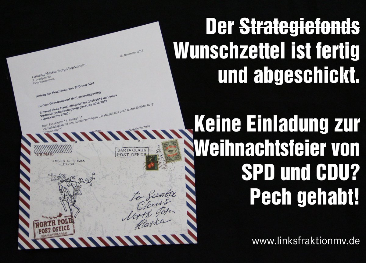 LinksfraktionMV's tweet photo. Immer mal was Neues - Landesgeld gibt es nach begründeten Anträgen und einer ausgiebingen Beratungen? Nein @SPDLandtagMV und @CDUMV  sind da eher schon in Weihnachtsstimmung. #ltmv #strategiefonds #wüsnchdirwas https://t.co/I6RsXKILDF