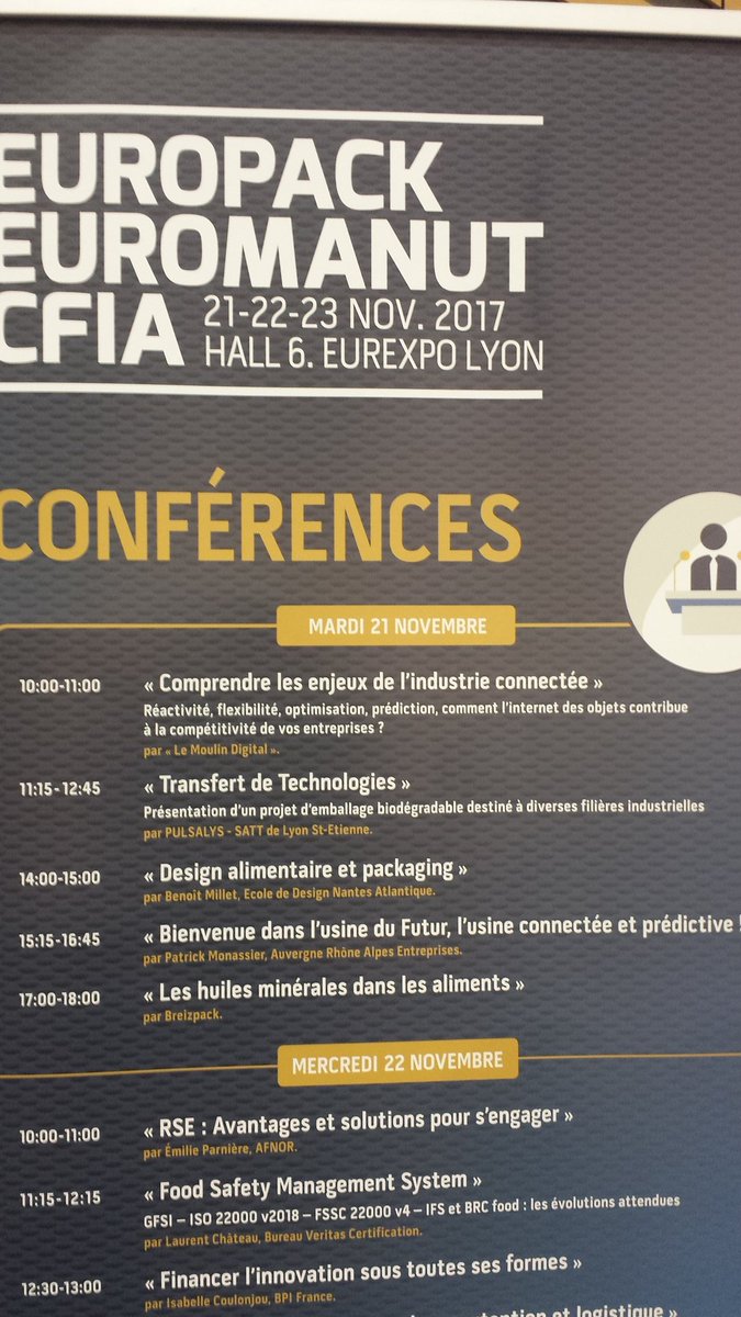 P_MONASSIER's tweet photo. Salon Europack Euromanut CFIA - j'anime à 15h15 la conférence "Bienvenue dans l'usine du futur, l'usine connectée et prédictive" avec @CARLSoftware @LIRISLyon  et @fealinx_indus -
 @AURAentreprises  @auvergnerhalpes @CoboteamRA https://t.co/FBe8df6gEj
