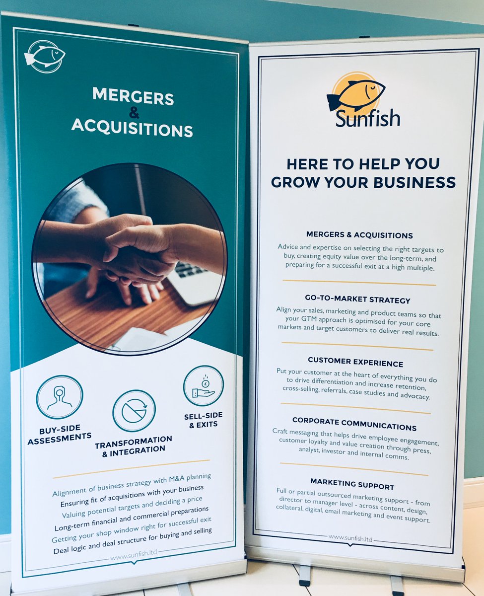 SunfishAdvisory's tweet photo. Event preparations are underway... we're especially pleased with our event banners from @BrandRoomLondon - thank you team for another job well done! #MnA #Tech #Telecoms https://t.co/OVHEaTeqHH