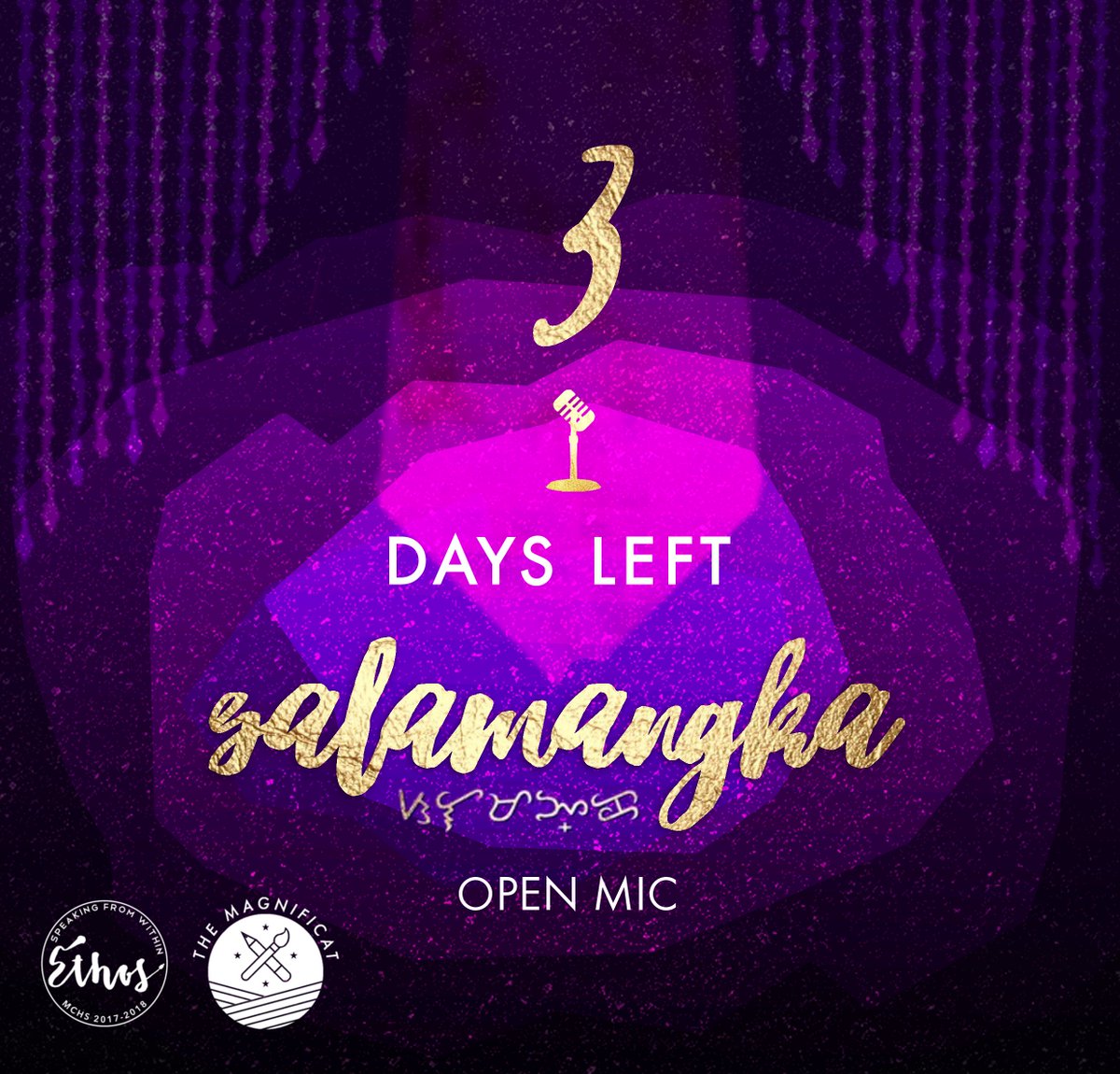 MCHSEthos's tweet photo. Annyeonghaseyo!! Three (Lee) Minho here. Just to inform you the Open Mic is in Three Days!!
#Salamangka2017 #OpenMic2017 #MCHSDayaw https://t.co/uX5nMAPnIs