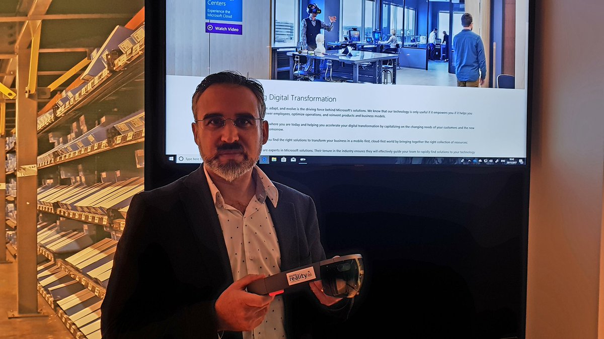 DigiRealityGuru's tweet photo. Demonstrating the HoloLens with GCI at Microsoft Edinburgh for students today. https://t.co/GERIqjRiqq