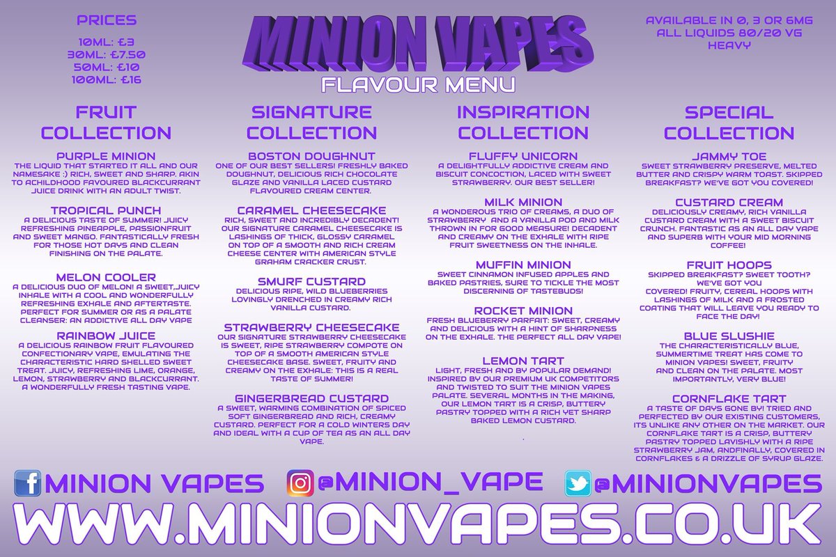 Exciting times @minionvapes such awsome new flavours hit them up at minionvapes.co.uk using JOSH15 for 15% off BOOM💥💥💥