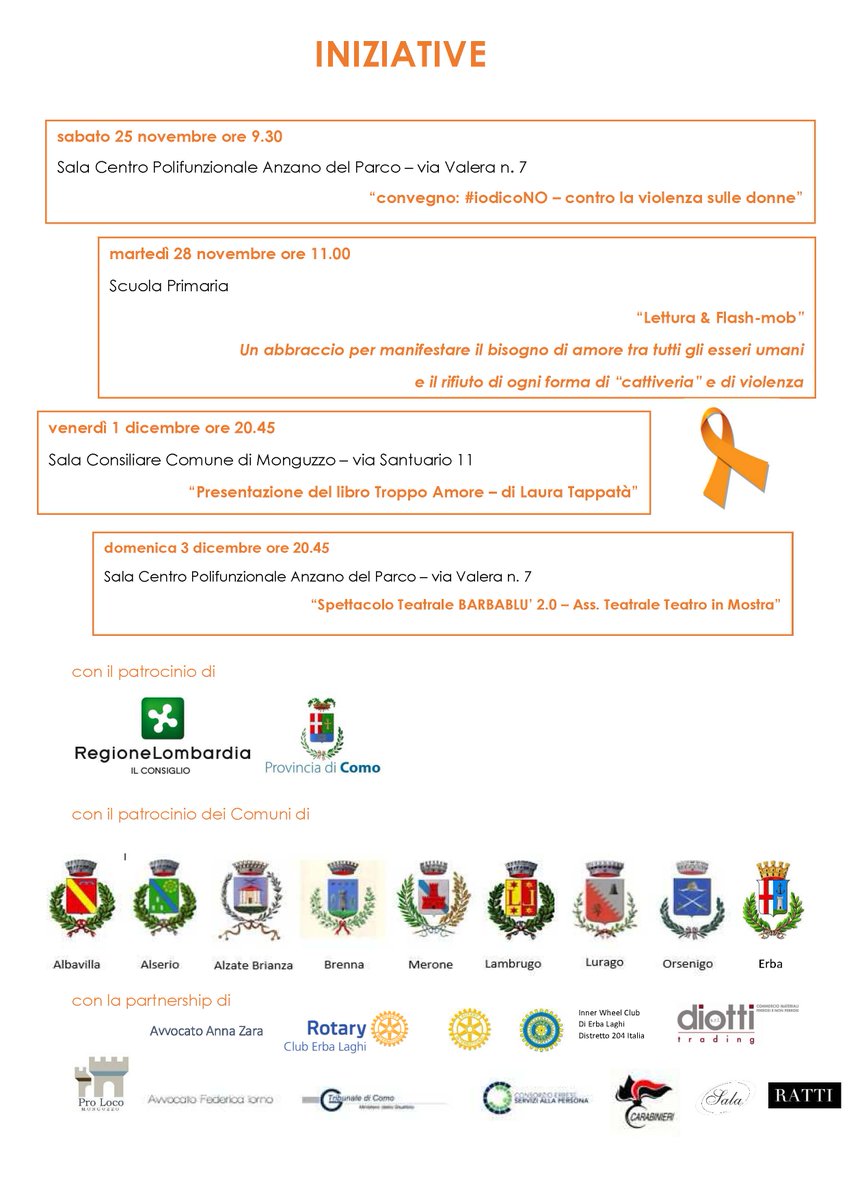 ConsLomb's tweet photo. Al via #sabato a #Monguzzo/CO #iniziative #Giornata #violenzasulledonne #iodicoNO
#convegno #flashmob #spettacoloteatrale #libri per dire il rifiuto di ogni tipo di violenza, patrocinio @ConsLomb https://t.co/fXUdsf6JPP