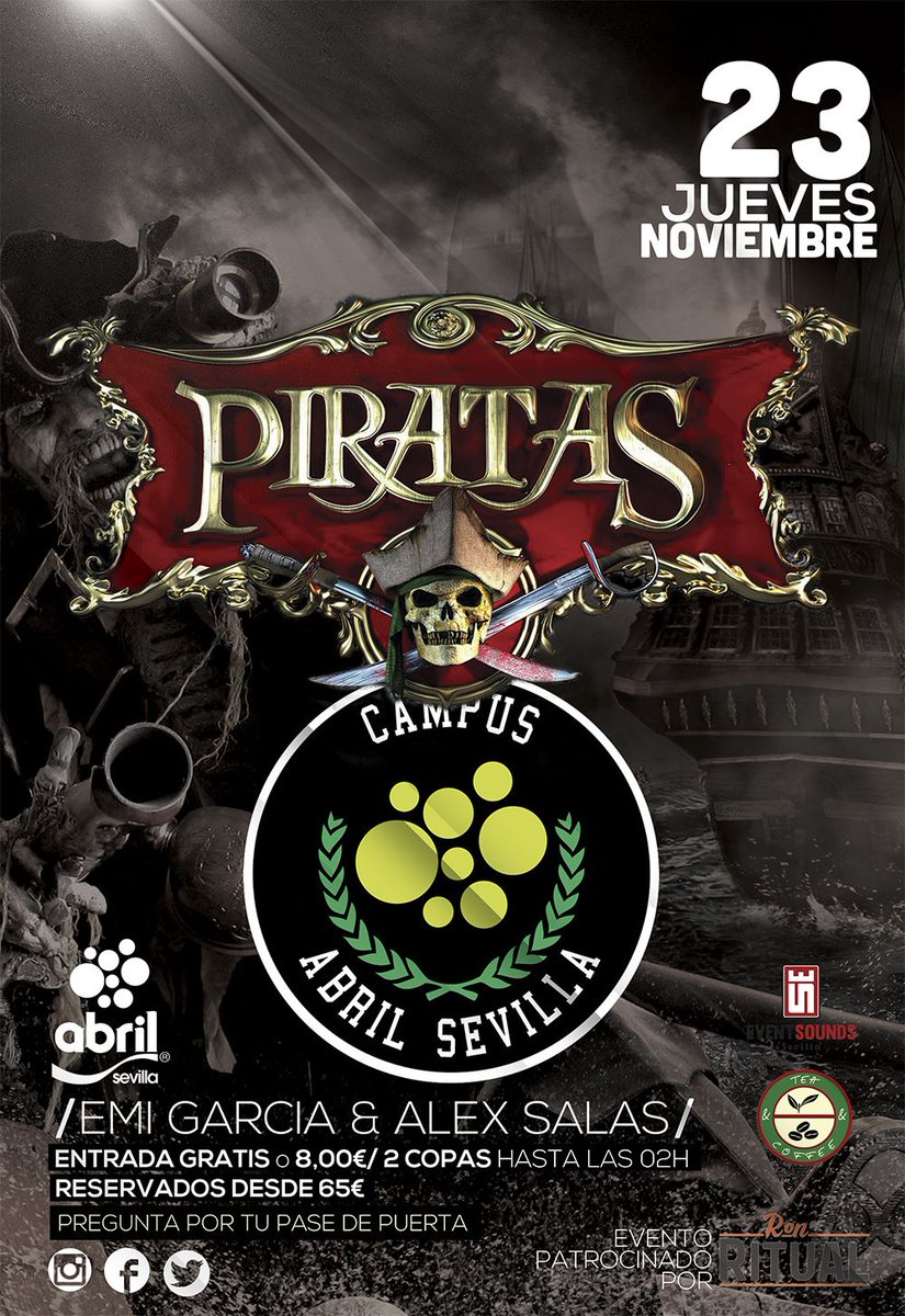 manuelconde11's tweet photo. Jueves @CampusAbril vamos planteando la semana...
Lista de invitados de 00.00h a 02.00h
GRATIS O BIEN 8€ 2 COPAS 
Botellas desde 65€
#Piratas ☠ https://t.co/6XLO2xNxrv