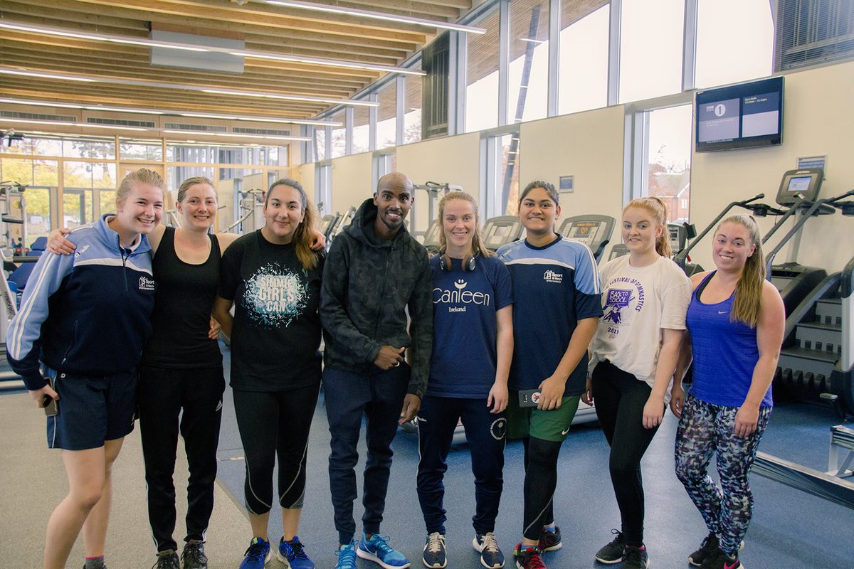 Great to have <a href="/Mo_Farah/">Sir Mo Farah</a> at our girls only gym session this morning supporting #SIMMIEGirlsCan #ThisBUCSgirlcan