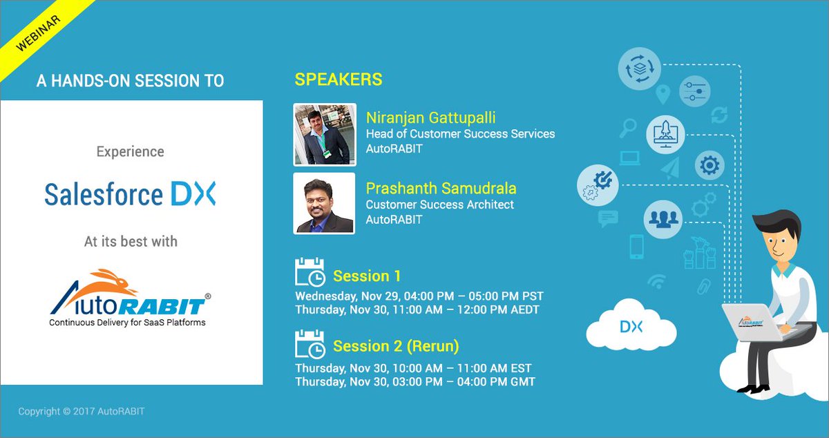 autorabit's tweet photo. Join @tweet_niranjan & @samudrala153 for a hands-on session- "Experience #SalesforceDX at its best with #AutoRABIT". Register Now! https://t.co/rMPuiFPuvb https://t.co/ISeCiXT8Nt