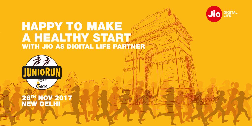 juniorungrr's tweet photo. Proud to join hands with @reliancejio as Digital Life Partner for JunioRun New Delhi 2017. Let’s make health beautiful. #FitKidHealthyAdult https://t.co/JrfUVcV8Fz