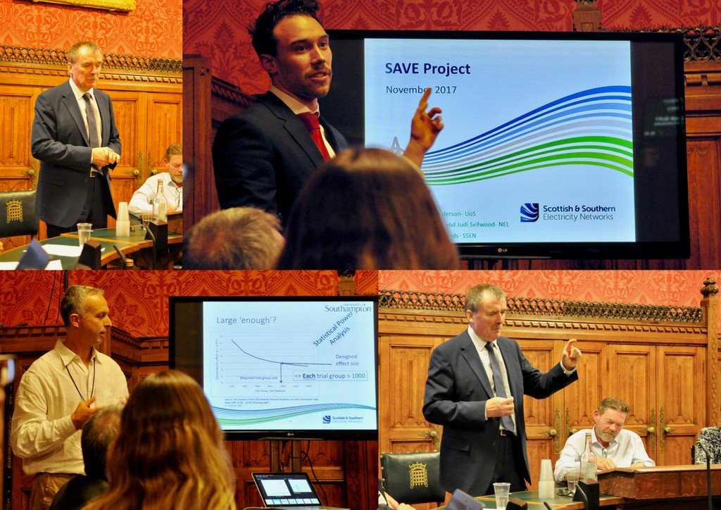 dataknut's tweet photo. our @EnergySoton @ofgem funded #LCNF SAVE project featured at @SSEN_FN 'Using Energy Efficiency to Defer Network Reinforcement' parliamentary event last night with @alanwhiteheadmp & @ProfBahaj https://t.co/qTv06aT7pI https://t.co/uXJMng2unh
