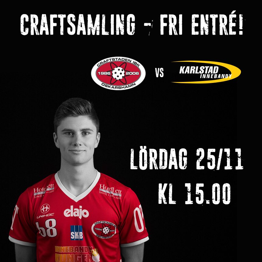 craftstadensibk's tweet photo. Fri entré till herrarnas match mot Karlstad IBF på lördag! Matchstart 15.00 - kom i tid för att säkra din plats! Entrén öppnar 13.45. https://t.co/Aso897hNn6