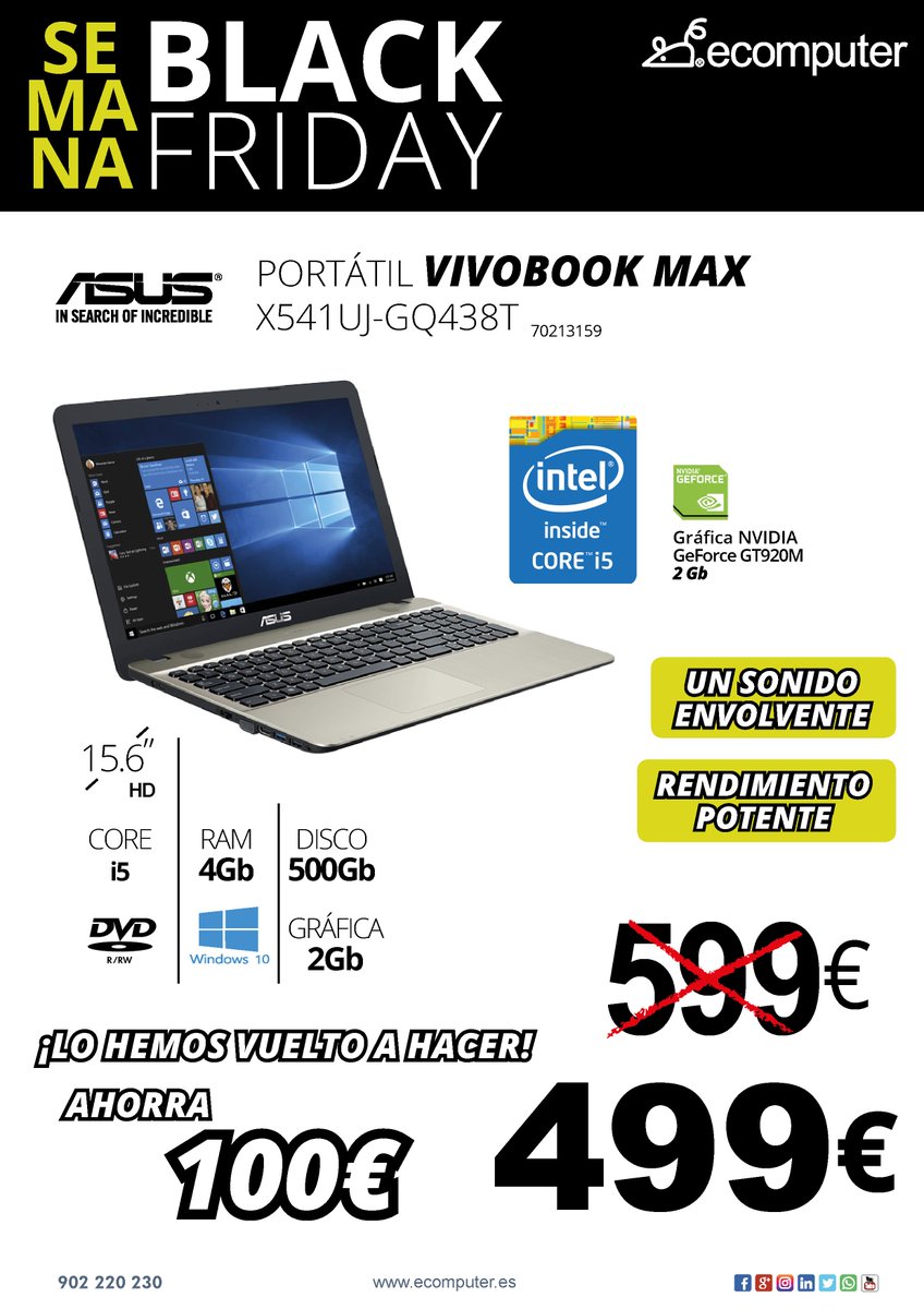 Ecomputer_'s tweet photo. ¡MARTES! Hoy te mostramos las ofertas en #portátiles 💻 que hemos preparado para el #BlackFridayEcomputer ¡Sí, lo hemos vuelto a hacer! ¡Te traemos un portátil #Asus con 100€ de descuento! 🙌💃 Descubre estas y muchas ofertas más en tu #TiendaEcomputer https://t.co/c20Qg2we31