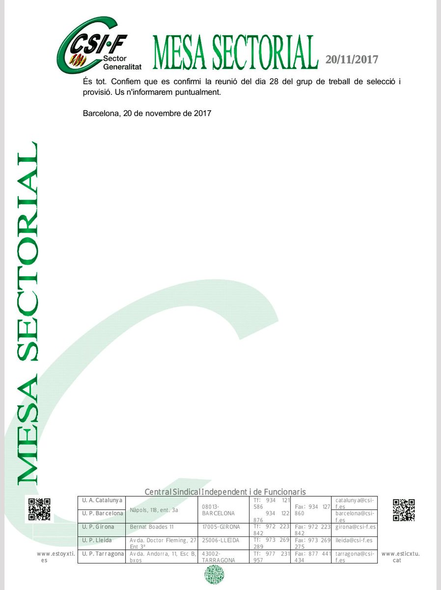 csifautonomic's tweet photo. Resum Mesa Sectorial 20/11/17 #soc #rcg #CSIF #presons #retribucions #pesco #empleatspublics https://t.co/ldn1Gnbg2P