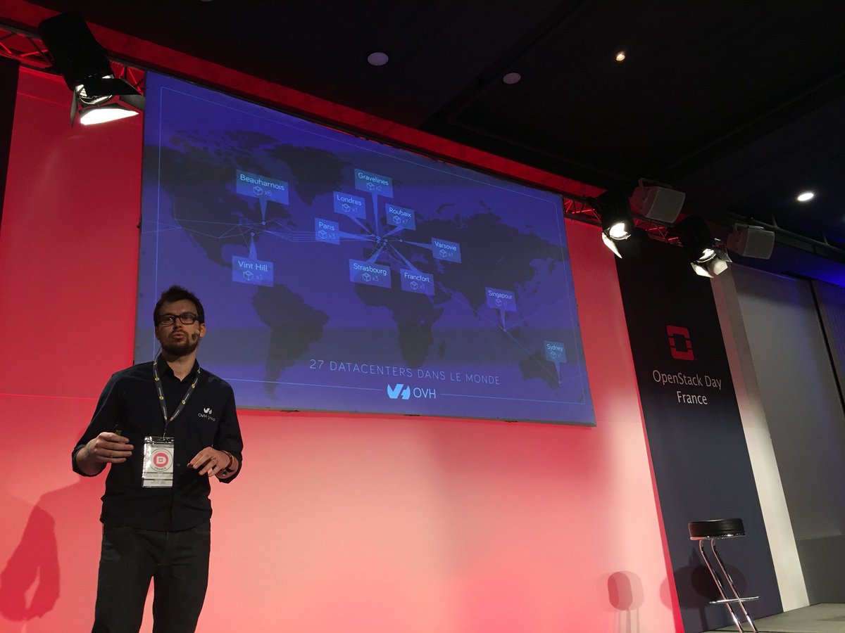 egallen's tweet photo. 27 datacenters in the world, 30k physical servers, 1.3 million of customers @ovh @pilgrimstack on stage #OpenStackDayFrance, OVH is hiring an other 1000 people to grow https://t.co/aIjwbS3hHc