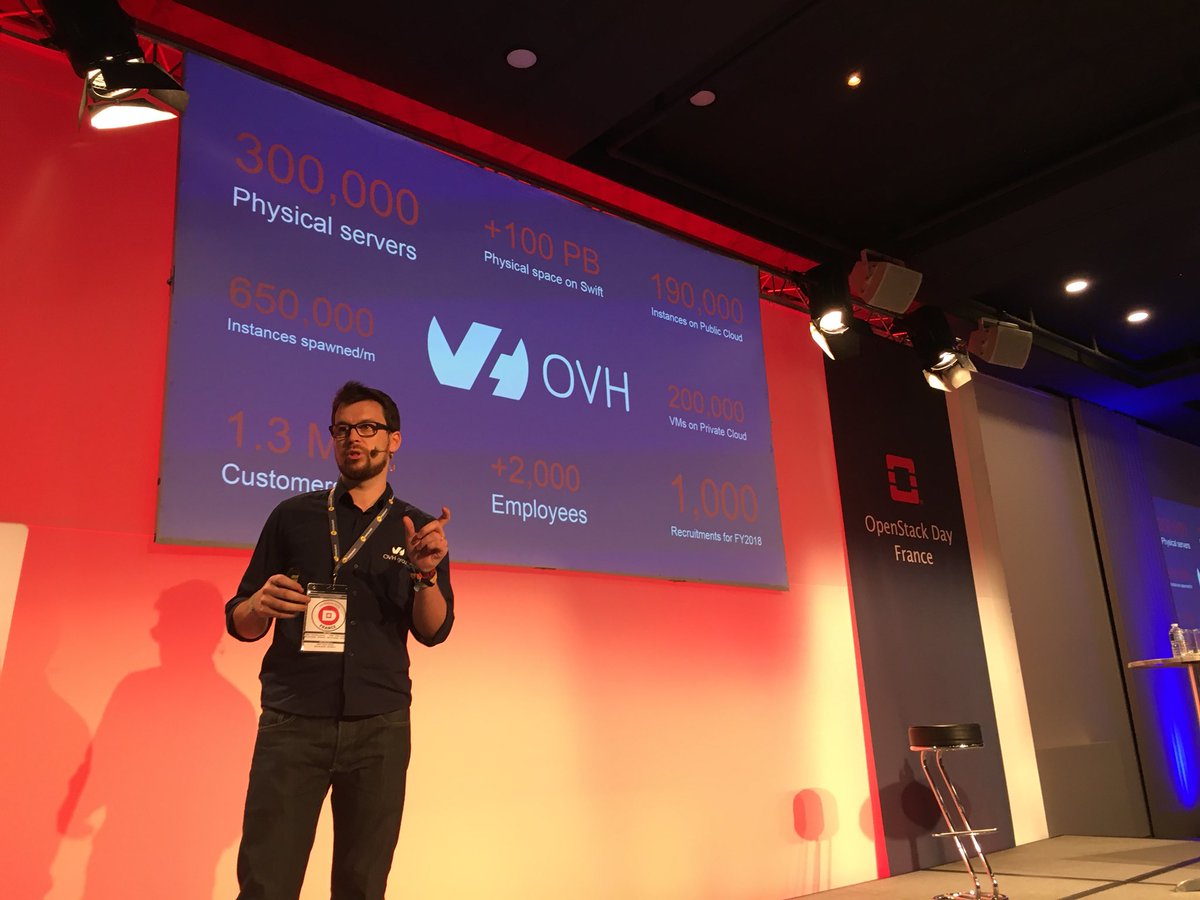 egallen's tweet photo. 27 datacenters in the world, 30k physical servers, 1.3 million of customers @ovh @pilgrimstack on stage #OpenStackDayFrance, OVH is hiring an other 1000 people to grow https://t.co/aIjwbS3hHc