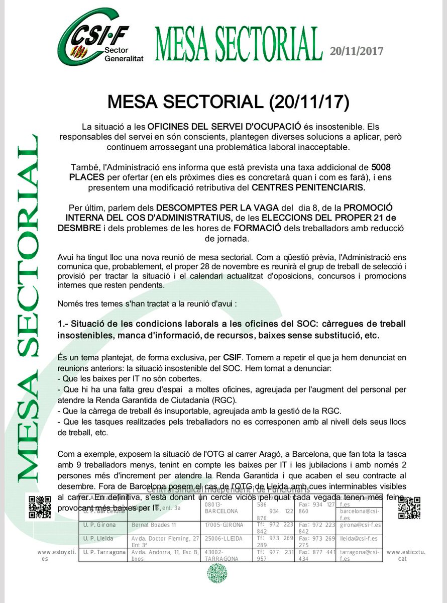 csifautonomic's tweet photo. Resum Mesa Sectorial 20/11/17 #soc #rcg #CSIF #presons #retribucions #pesco #empleatspublics https://t.co/ldn1Gnbg2P