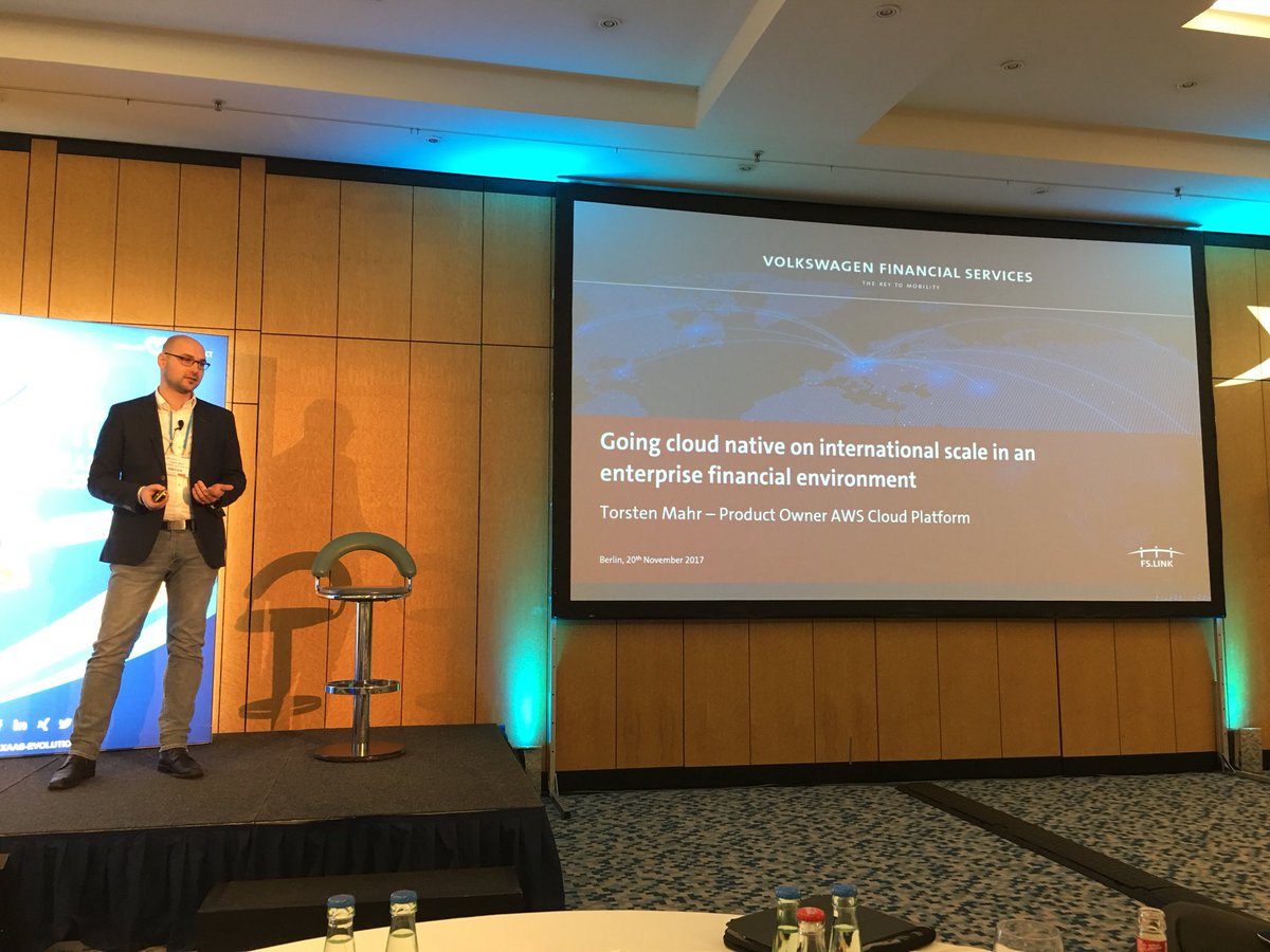SaxoTom's tweet photo. Keynote #4: Going cloud native in international scale in an enterprice from financial environment. Torsten Mahr [ @trsdn ] from VW Financial Services at @VWGroup_DE #XaaSeurope Torsten Mahr is Product Owner #AWS Cloud cc @AWS_Germany https://t.co/WQuYQhIO3b