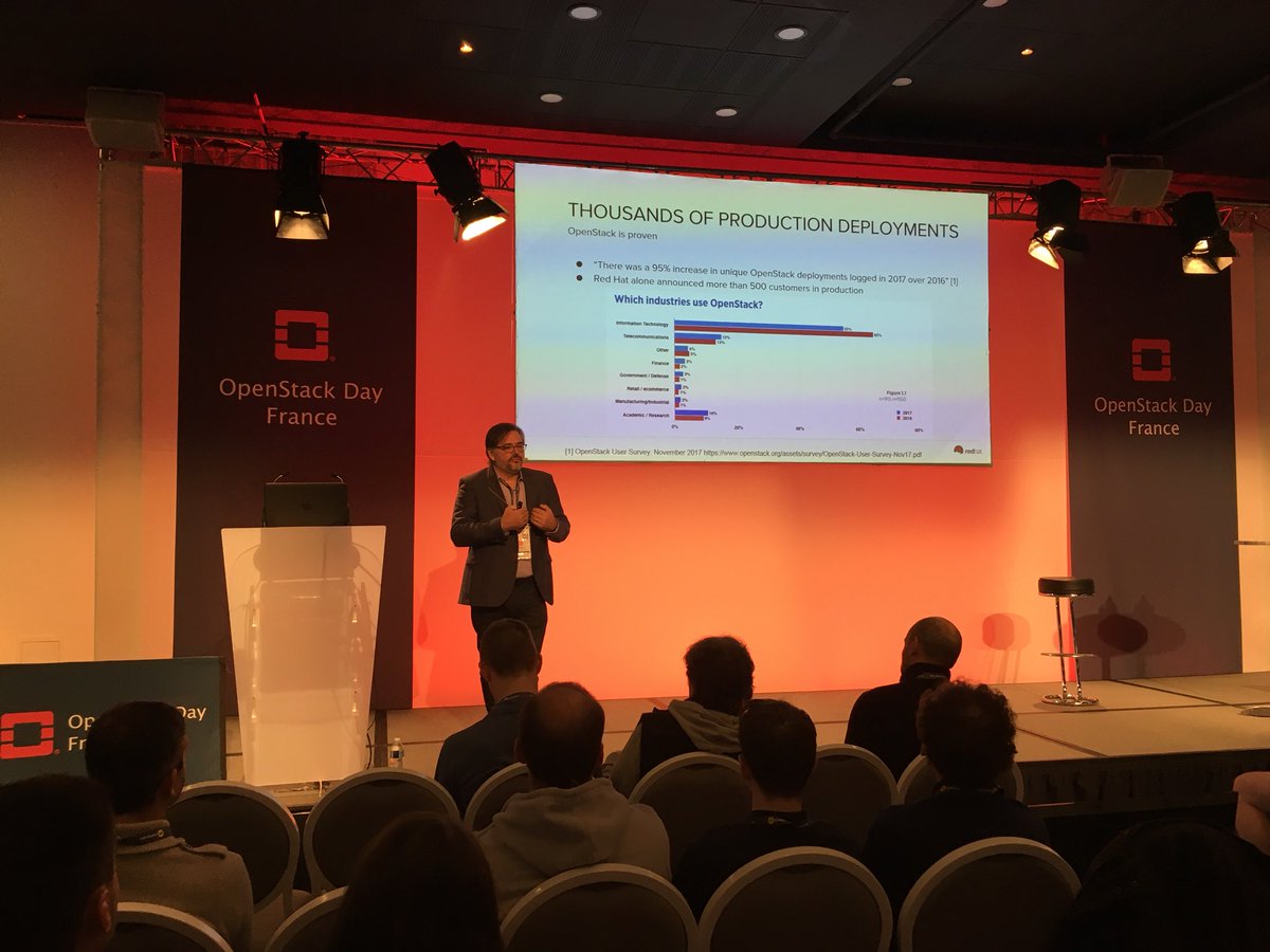 egallen's tweet photo. Nick Barcet @nijaba on stage #OpenStackDayFrance @orange and @RedHat_France collaborate to build a modern infrastructure https://t.co/3pJst85Ojd