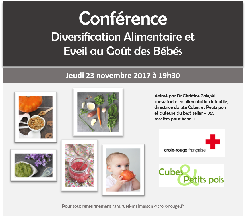 Au RAM de <a href="/villederueil/">Rueil-Malmaison</a> <a href="/CroixRouge/">Croix-Rouge fr</a> Conférence Diversification Alimentaire et Eveil au Gout des Bébés avec <a href="/cubespetitspois/">Cubes & Petits pois</a> jeudi 19h30