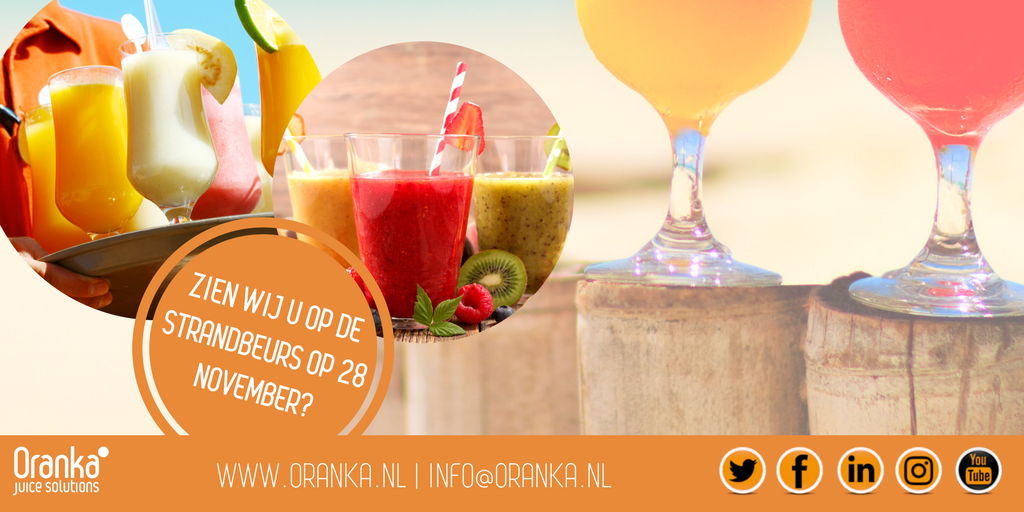OrankaNL's tweet photo. Op 28 november staan wij op de #Strandbeurs @ The Beach in Aalsmeer. Runt u een horecazaak en kunt u ook niet wachten tot het zomer is? Ervaar het gemak van onze zomerse #smoothies en #vruchtensappen bij stand 33. Tot dan! https://t.co/ih3jacPCRq