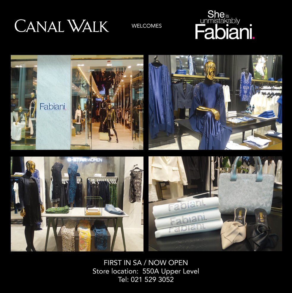 Hyprop's tweet photo. Proudly welcoming the first @FabianiCollect Women store to @canal_walk and South Africa! #SheIsFabiani #UnmistakablyFabiani https://t.co/8fsZytVLrU