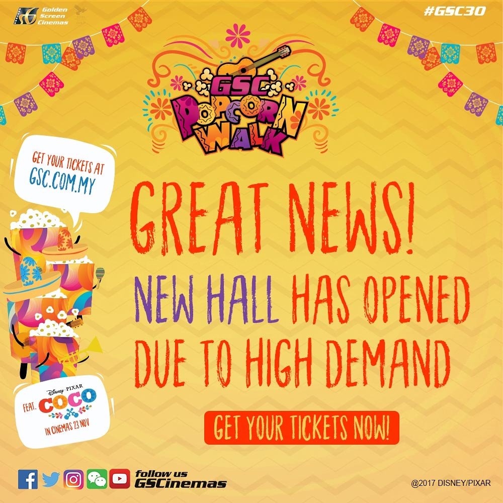GSCinemas's tweet photo. Yas!! New hall opened for sale for #GSCPopcornWalk🍿! 
Now you can jio more friends and join us in this colorful and joyful event! 

Buy tickets: https://t.co/ynSL1ft9O9 https://t.co/ZZlk1b2ANb