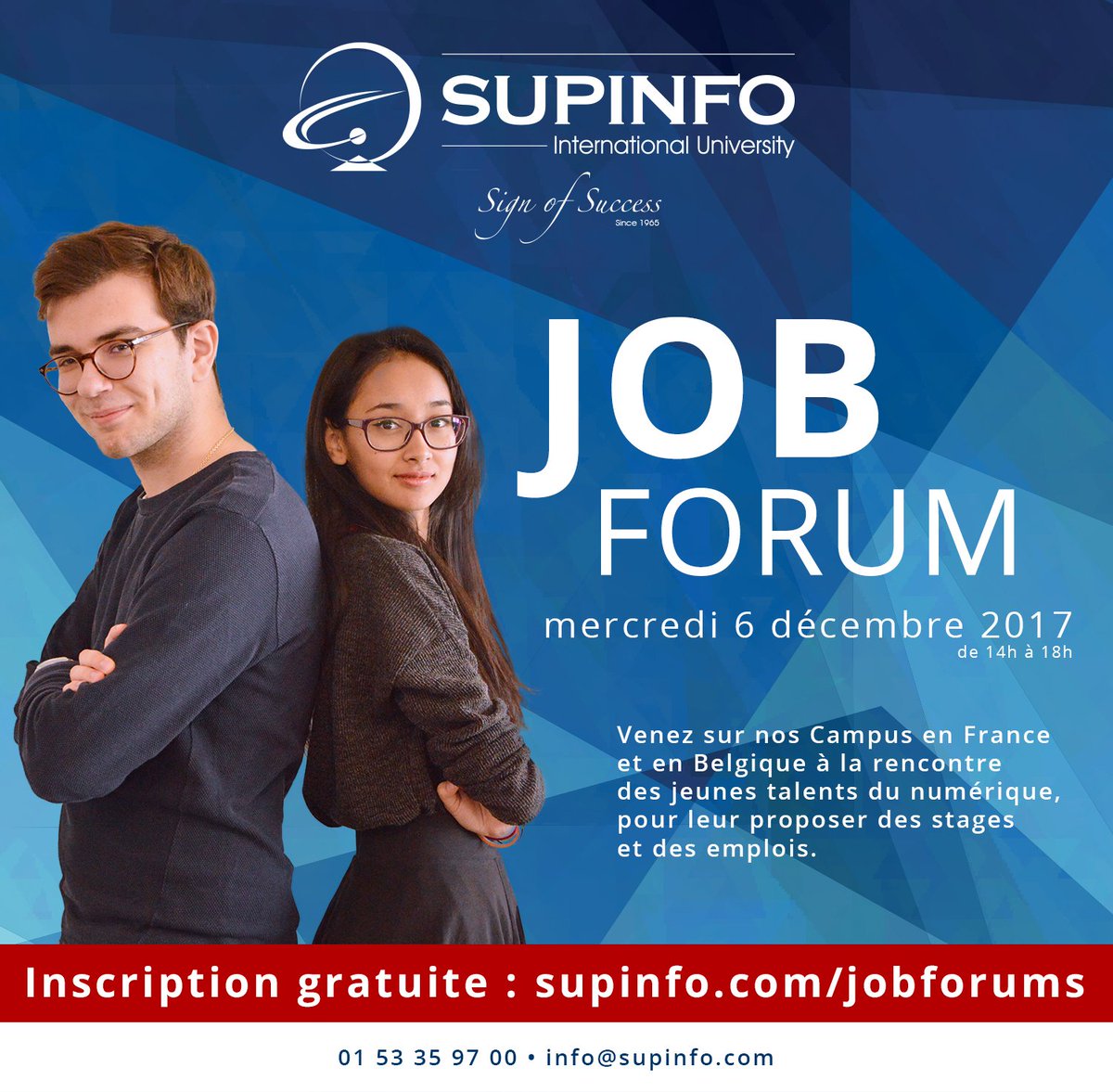 SUPINFO's tweet image. Votre entreprise est à la recherche de jeunes talents dans le domaine du numérique ? Venez rencontrer les étudiants #SUPINFO partout en France et à Bruxelles le 6 décembre : supinfo.com/jobforums/ #RH #recrutement #job #stage